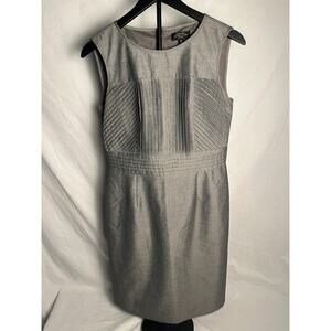 Tahari Arthur S. Levine Petite Sheath Dress 8P Gray Sleeveless Pleated